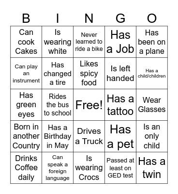 Break the Ice Bingo Card