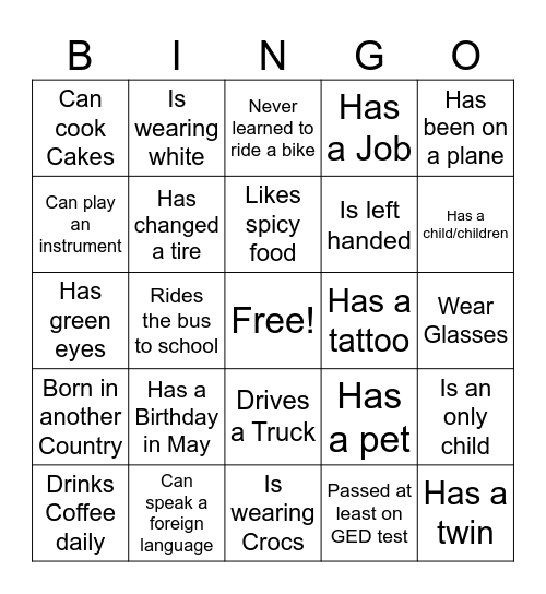 Break the Ice Bingo Card