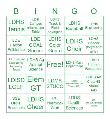 Falcon Showcase Bingo Card