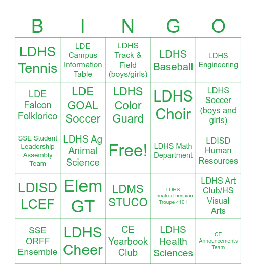 Falcon Showcase Bingo Card