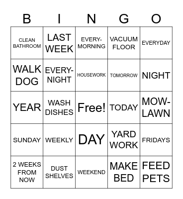Chores/Scheduling Bingo Card