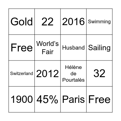 Women in Olympics Bingo Card