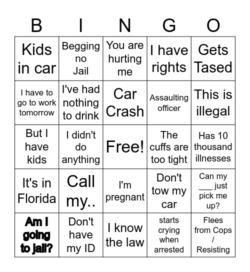 Police body cam Bingo Card