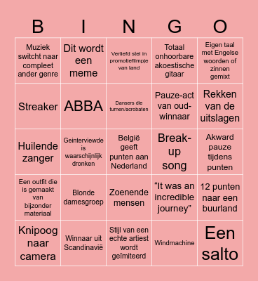 Eurovision Songfestival Bingo Card