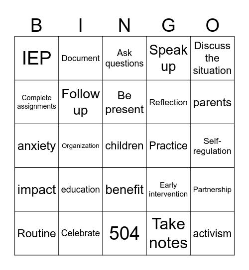 Child Advocacy (01) Bingo Card