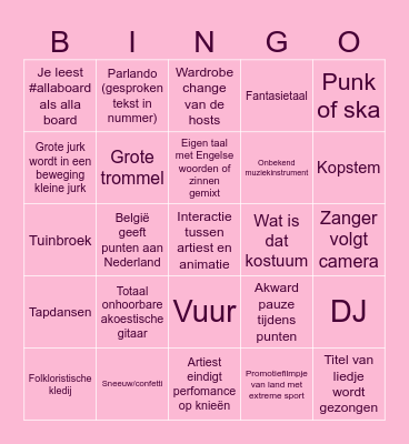 Eurovision Songfestival Bingo Card