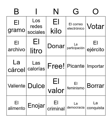 Chapter 3-5 vocab Bingo Card