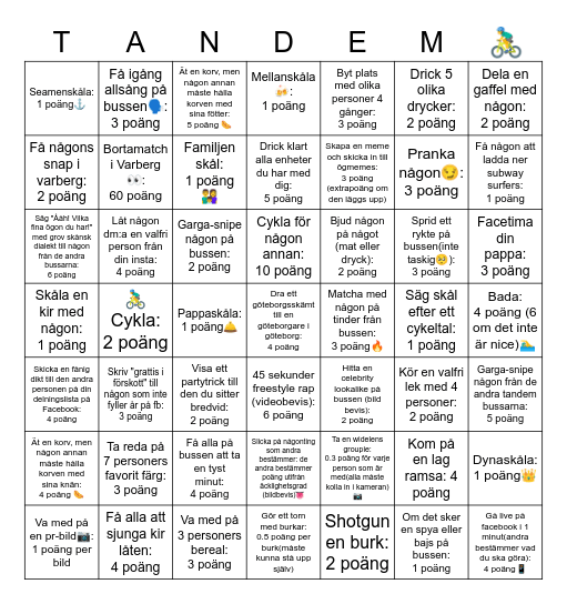 Tandem poängjakt Bingo Card