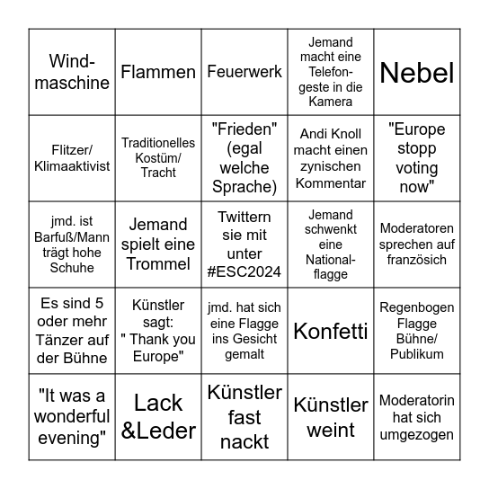 ESC Bingo Card