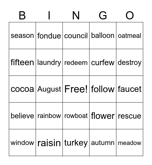 Vowel Teams Bingo Card