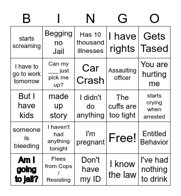 Police body cam Bingo Card