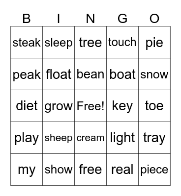 Vowel Teams Bingo Card