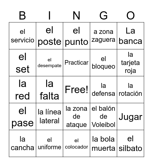 Vóleibol Bingo Card