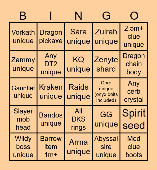 OSRS PvM Bingo Card