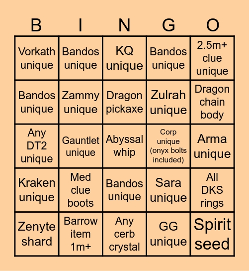 OSRS PvM Bingo Card