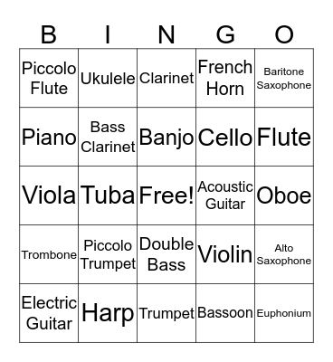 Musical Instrument Bingo Card