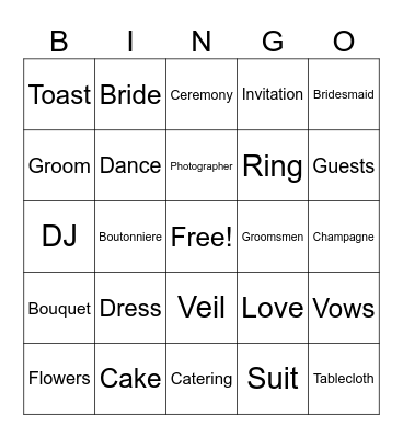 Wedding Bingo! Bingo Card