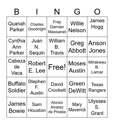 Texas People Bingo Card