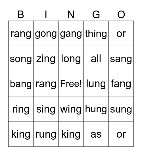 Phonics Lesson 2-3A Bingo Card