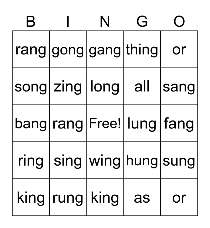 Phonics Lesson 2-3A Bingo Card