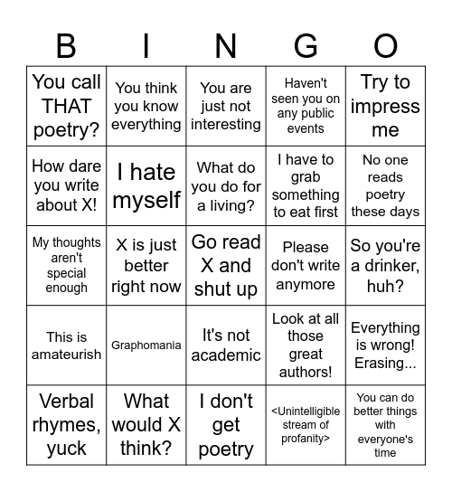 Poetic Bingo Card