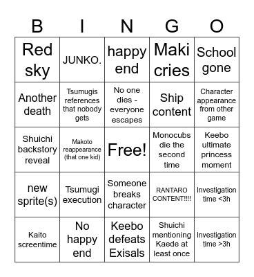 Danganronpa V3 Chapter 6 Bingo Card