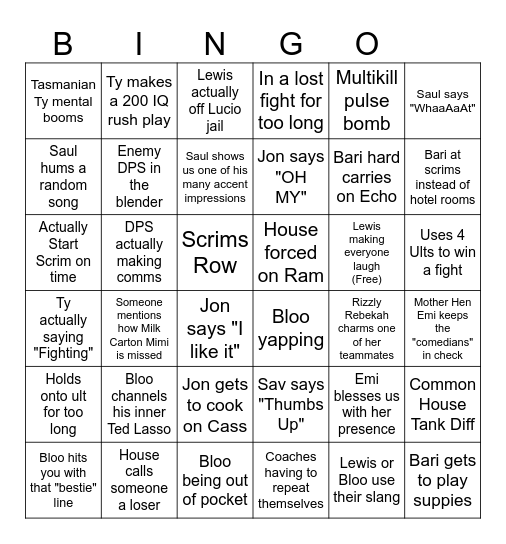 Scrims Bingo Card
