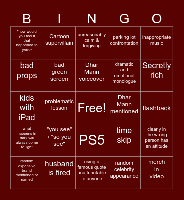 Dhar Mann Bingo Card