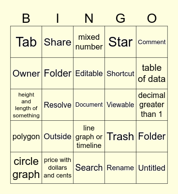 Scavenger Hunt Bingo Card