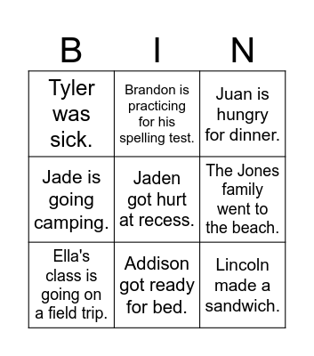 Main Idea Bingo Card