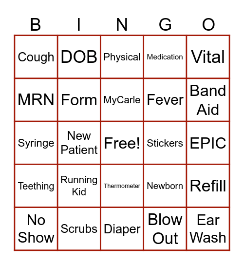 CARLE PEDIATRICS BINGO Card