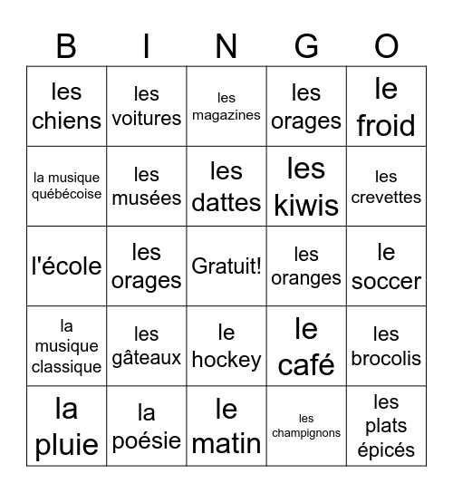 Trouve une personne qui aime... Bingo Card