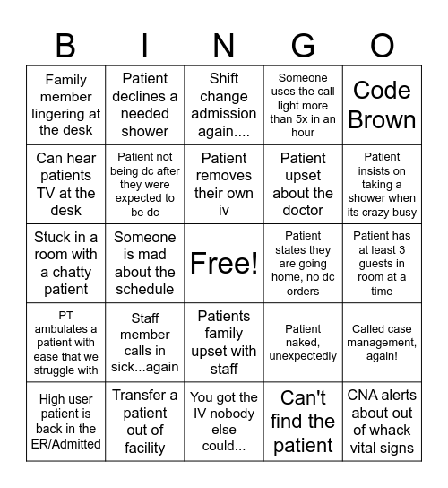 Med Floor Life Bingo Card