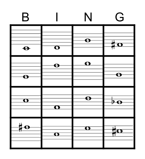 Note Names 2 Bingo Card