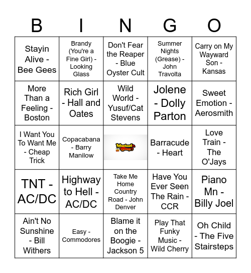 70's Billboard Hot 100 Bingo Card