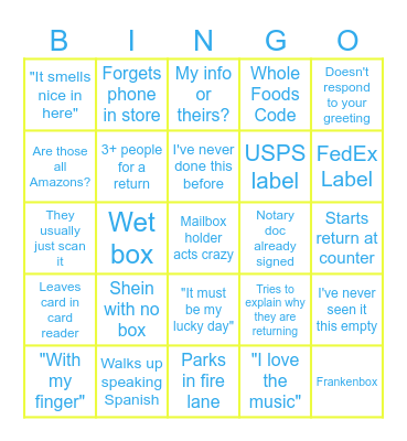 CUSTOMER BINGO Card