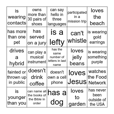Can You Find Someone Who.... Bingo Card