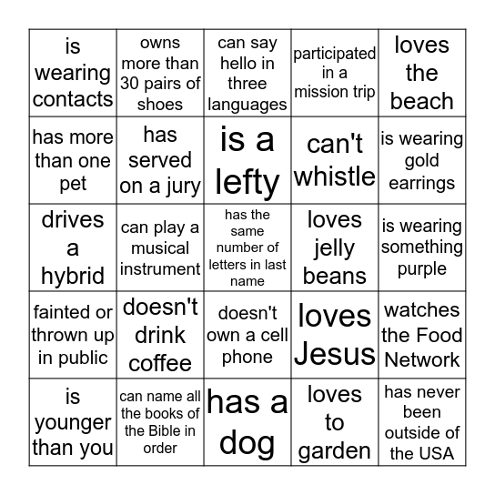 Can You Find Someone Who.... Bingo Card