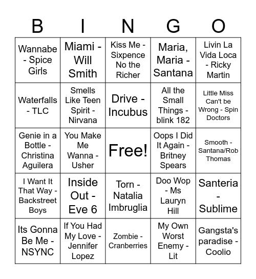 90's Billboard Hot 100! Bingo Card