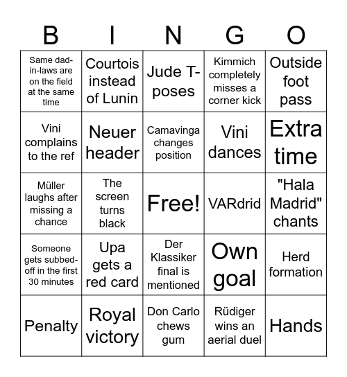 UCL Bingo Card
