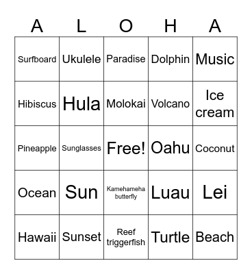 Aloha Bingo Card