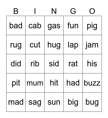 CVC Bingo Card