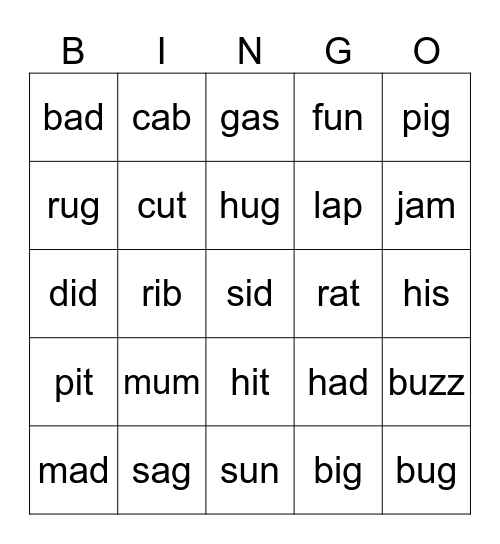 CVC Bingo Card