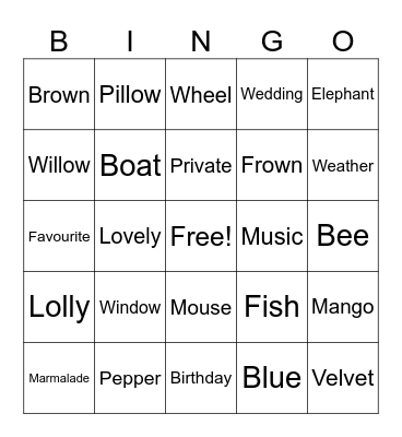 Visible Lipshapes Bingo Card