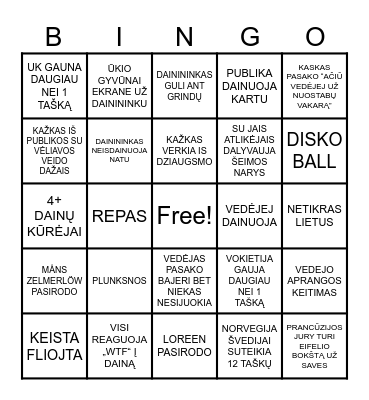 Eurovision 2024 Bingo Card