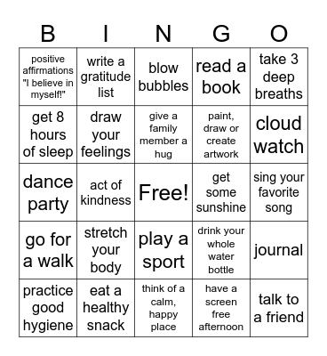 Self Care Bingo Card