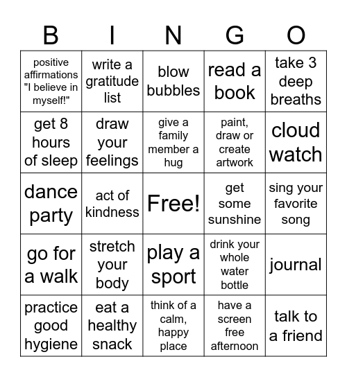 Self Care Bingo Card