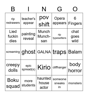 Haunted House Bingo Card