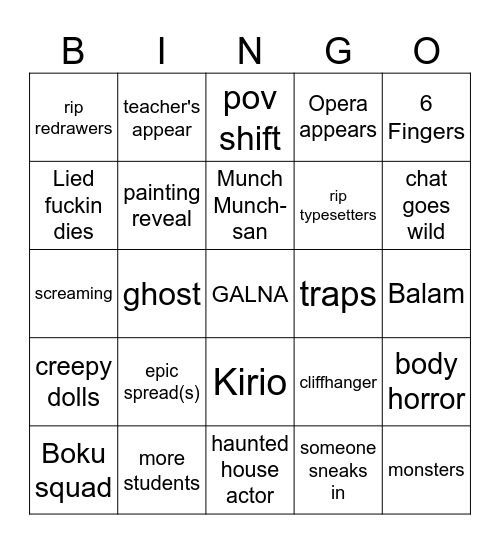 Haunted House Bingo Card