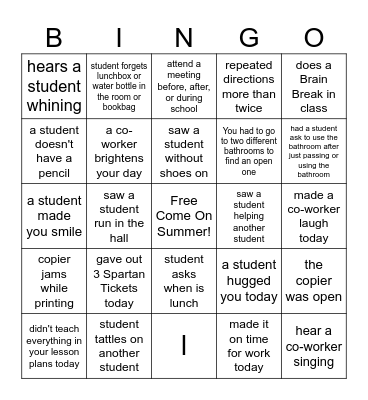 End-of-the-Year Bingo - Teacher Edition Bingo Card